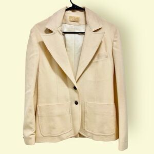 1970s Women’s Handmade Cream Wool and Satin Blazer Luxury Structured Jacket